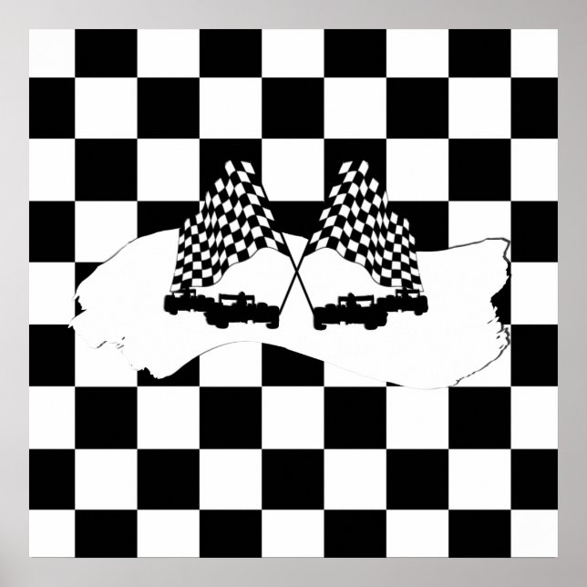 Póster La bandera del verificador y los coches de carrera (Frente)