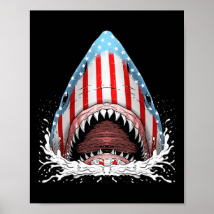 Póster La Bandera Estadounidense De Tiburón Graciosa Jaws
