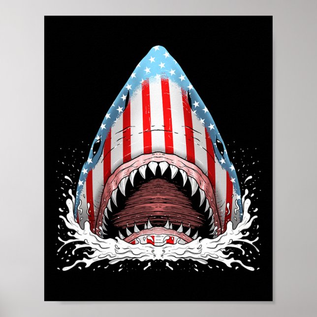 Póster La Bandera Estadounidense De Tiburón Graciosa Jaws (Frente)