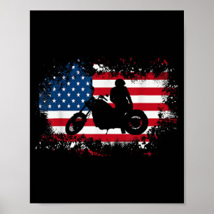 Póster La bandera estadounidense en motocicleta divertida