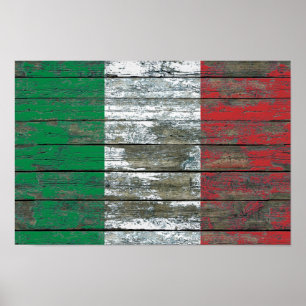 Póster La bandera italiana en la madera áspera sube a