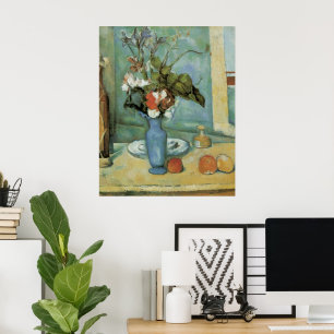 Póster La base azul (flores y fruta) de Paul Cezanne