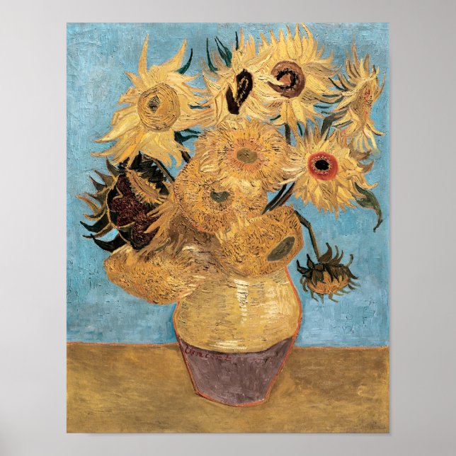 Póster La base de Vincent van Gogh con doce girasoles (Frente)