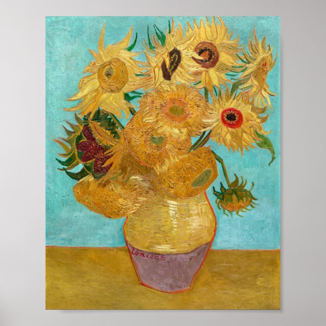 Póster La base de Vincent van Gogh con doce girasoles (Frente)