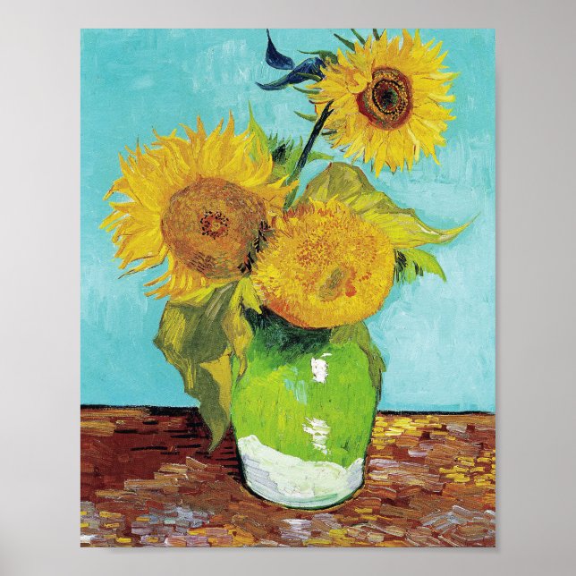 Póster La base de Vincent van Gogh con tres girasoles (Frente)