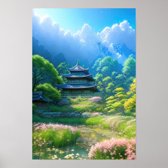 Póster La belleza de un exuberante jardín japonés (Frente)