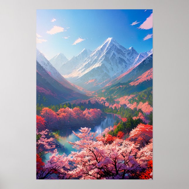 Póster La belleza del valle entre las montañas nevadas (Frente)
