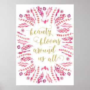 Póster La belleza florece   Cotización de caligrafía de R