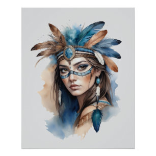 Póster La belleza tribal de las acuarelas: el espíritu de