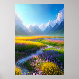 Póster La belleza vibrante de un campo de flores