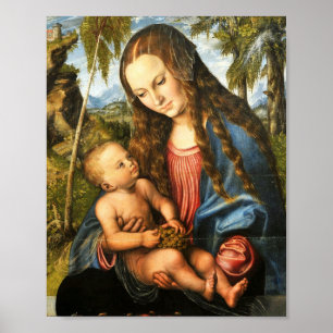 Póster La bendita madre Mary sosteniendo al niño Jesús