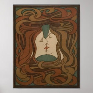 Póster La besada de 1898, mujer - Art Nouveau - Ilustraci