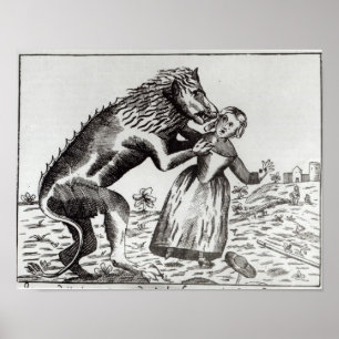 Póster La bestia de Gevaudan que ataca a una chica joven