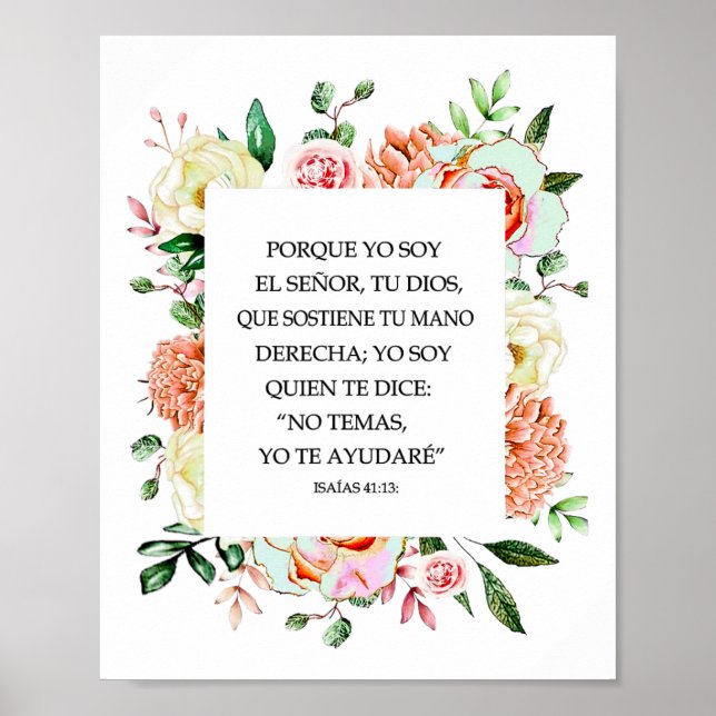 Póster La Biblia española Verse Isaías 4113 Porque Yo Soy (Frente)