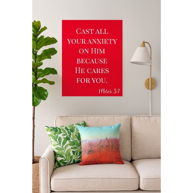 Póster La Biblia Verse Arroja tu ansiedad Rojo y Blanco (Subido por el creador)