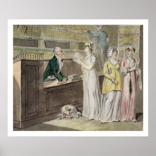 Póster La biblioteca de circulación (pluma y tinta y w/c