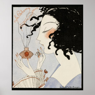 PÓSTER LA BOHEME, DAMA CON FRASCO DE PERFUME BELLEZA ART 