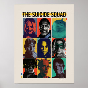 Póster La brigada suicida   Retro Grid Con Harley Quinn