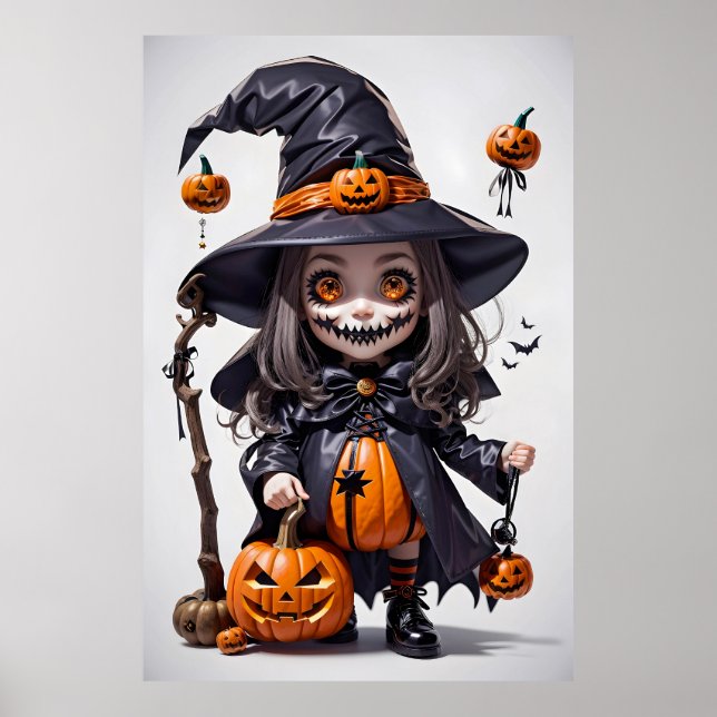 Póster La bruja de Halloween animada y espeluznante (Frente)
