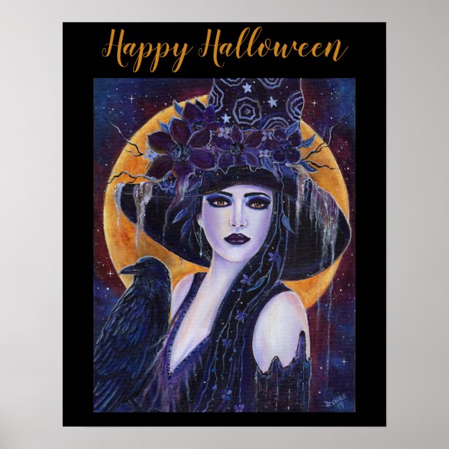 Póster La Bruja de Halloween de Solania con raven de Rene (Frente)