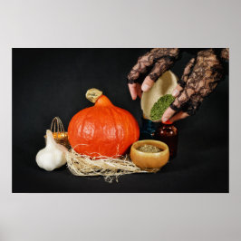 Póster La bruja de Halloween prepara una poción