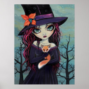 Póster La bruja del zorro sonriente y el cartel del zorro