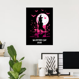 Póster La bruja mágica rosa y descargable San Valentín