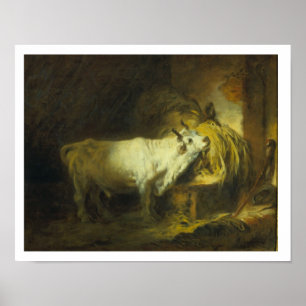 Póster La Bull blanca en el estable (aceite en lona)