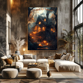 Póster La Cabaña de la Bruja Halloween con Jacks Brillant