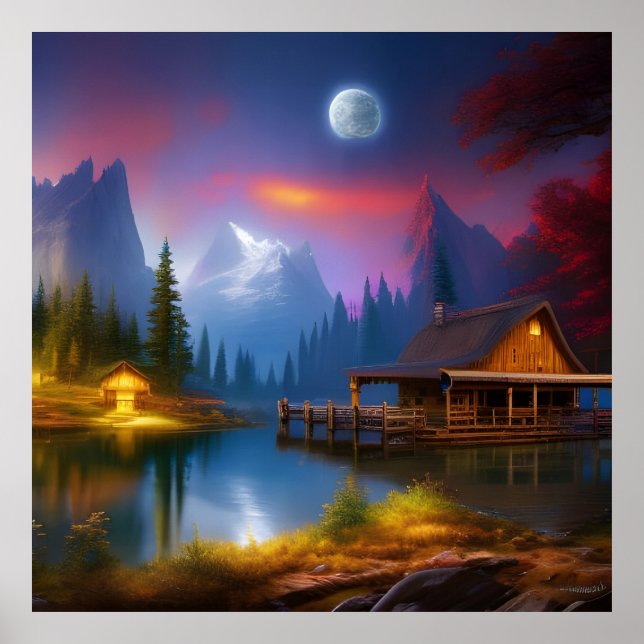 Póster La cabaña en la cala bajo la luna (Frente)