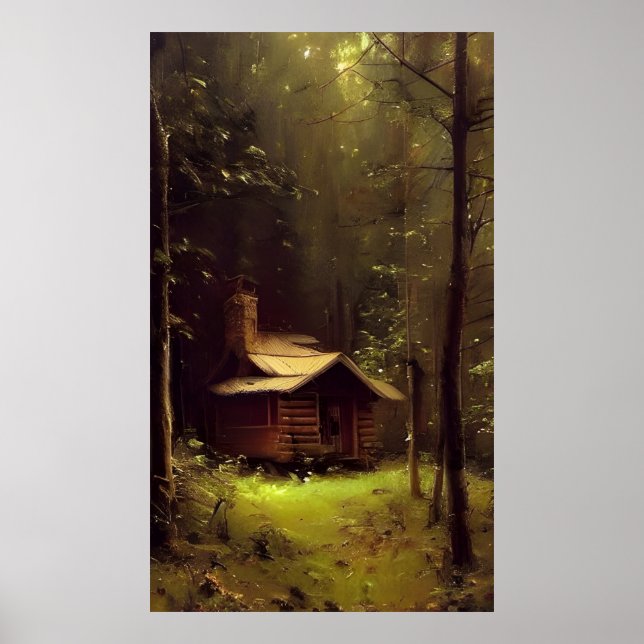 Póster La cabina en los bosques - Pintura colorida (Frente)