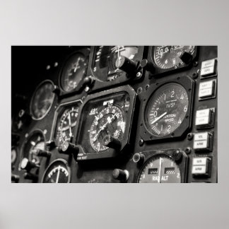 Póster La cabina y los controles del bombardero