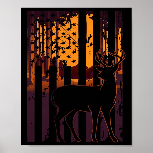 Póster La cacería de ciervos de la bandera de los Estados (Frente)