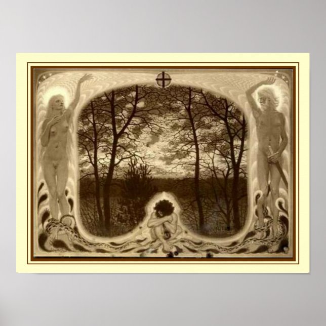 Póster "La caída" de Fidus Art Nouveau 12 x 16 (Frente)
