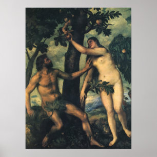 Póster La caída del hombre; Adam y Eve de Titian