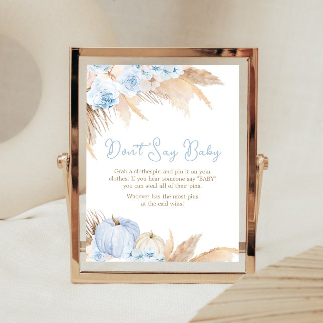 Póster La calabaza azul Baby Shower no dice bebé (Boy Little Pumpkin Baby Shower Don't Say Baby Sign)