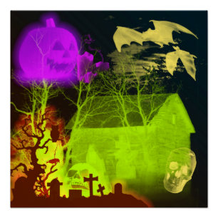 Póster La calabaza de Halloween y el refugio embrujado