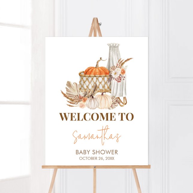 Póster La Calabaza de Otoño cae en el amor Bienvenidos a  (Boho Orange Pumpkin Baby Shower Welcome Sign)