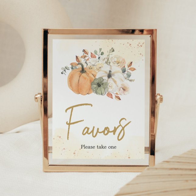 Póster La calabaza floral otoño favorece Baby Shower (A Little Pumpkin Baby Shower Favors Sign)