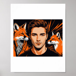 Póster La Calcomanía Del Joven Niño Y El Zorro Naranja