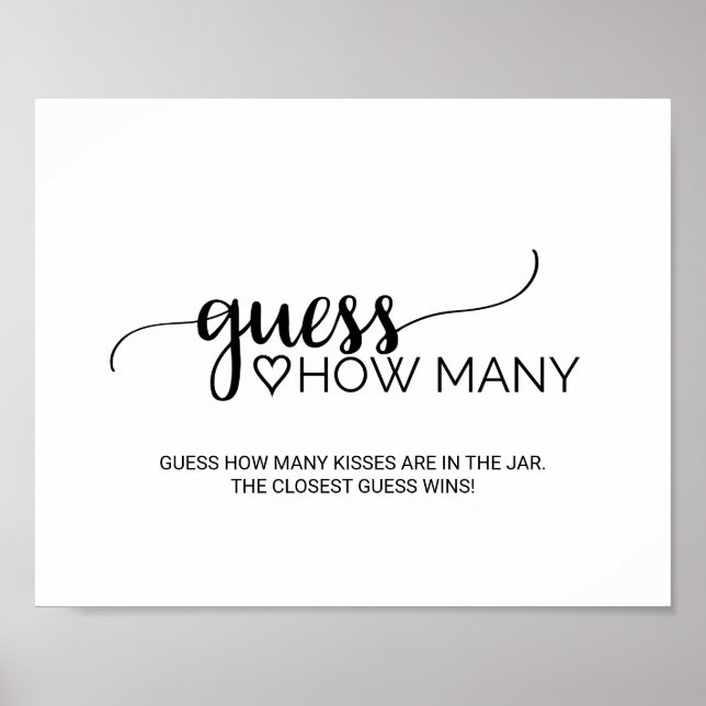 Póster La caligrafía negra simple adivina cuántos Rótulos (Frente)