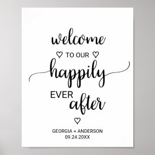 Póster La caligrafía negra simple es feliz para siempre d