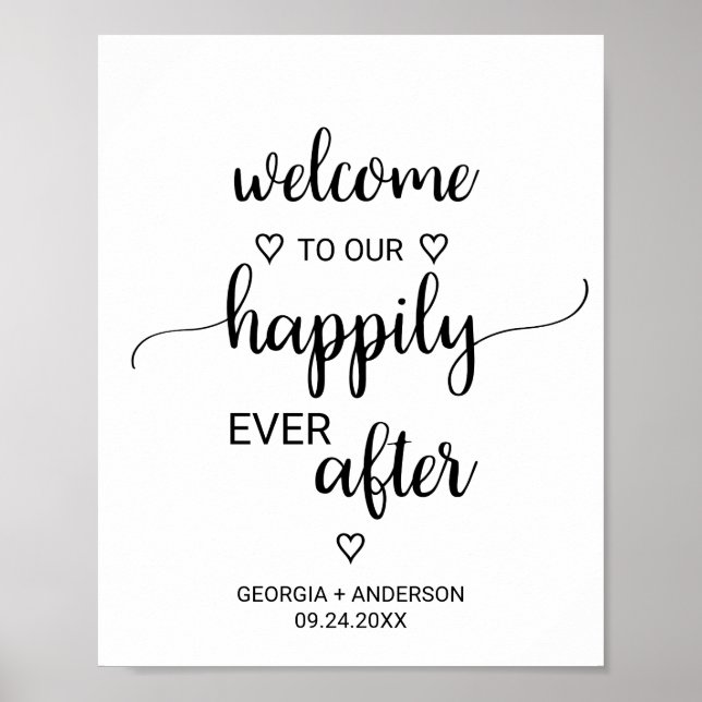 Póster La caligrafía negra simple es feliz para siempre d (Frente)