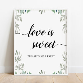Póster La caligrafía verde Boda El amor es Rótulo dulce