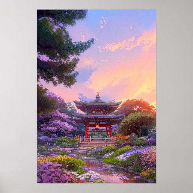 Póster La calma y la gracia en el santuario japonés (Frente)