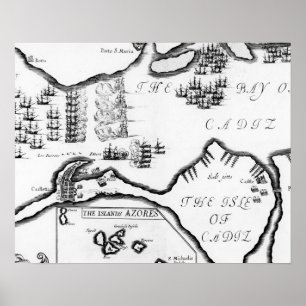 Póster La captura de Cádiz en 1596 (grabado)