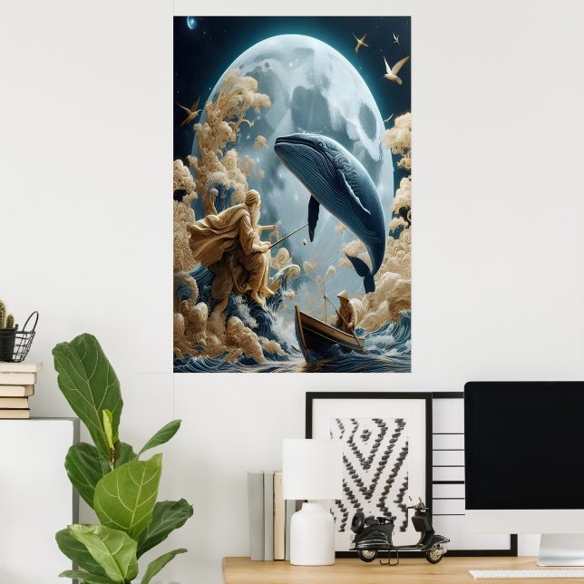 Póster La captura lunar del pescador (Oficina en casa)