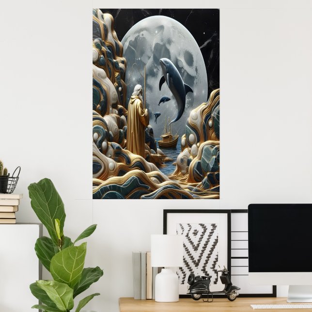 Póster La captura lunar del pescador dorado (Oficina en casa)