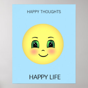 Póster La cara feliz y los pensamientos felices traen vid