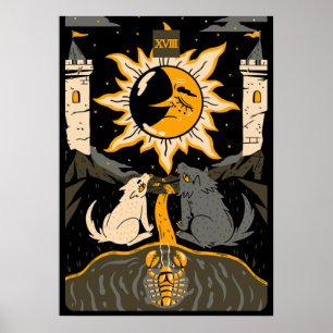 Póster La carta de la luna La 18ª tarota retro vintage